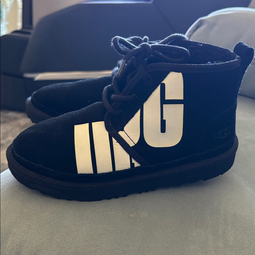 UGG Black Boots with White Lettering